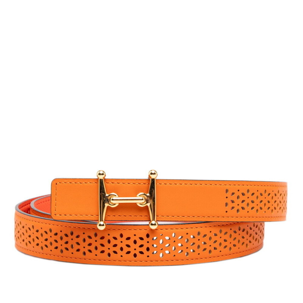Hermes Mall H Belt, Size 80, U Stamp, Orange/Red Tones, Gold Hardware, Veau S...